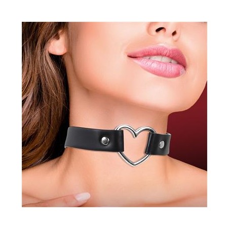 Collier ras du cou coeur en cuir végétalien taille U