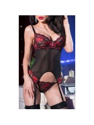 Guêpière Jamila - Noire et rouge - Taille : L