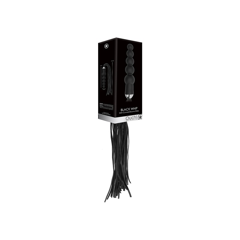 fouet manche gode en silicone courbe - noir