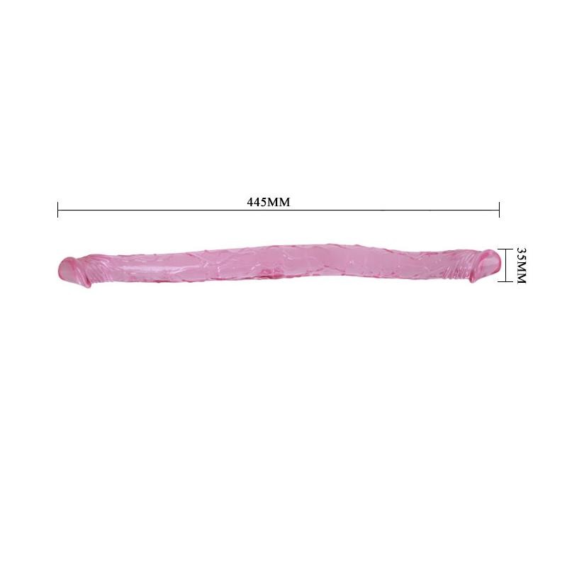 Double gode translucide rose 44cm
