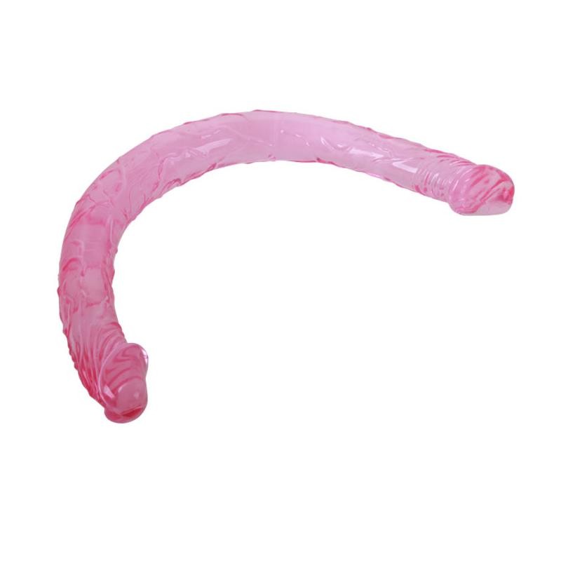 Double gode translucide rose 44cm
