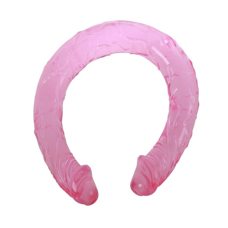 Double gode translucide rose 44cm