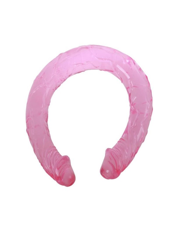 Double gode translucide rose 44cm