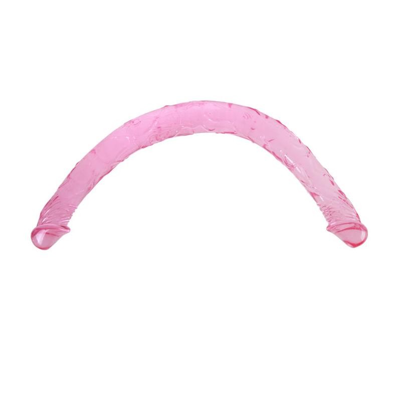 Double gode translucide rose 44cm