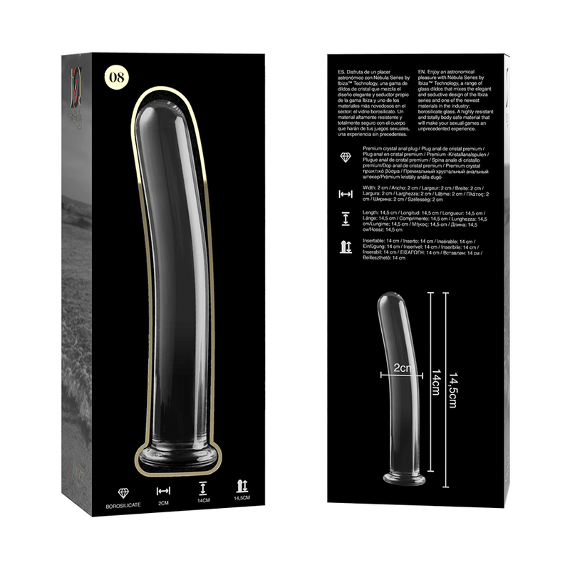 série nebula - modèle 8 gode borosilicate 14,5 x 2 cm transparent