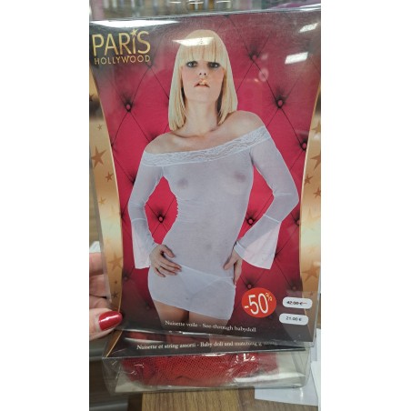 nuisette voile string blanc paris hollywood XL
