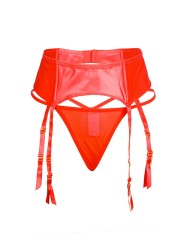 Porte-jarretelles wetlook avec string rouge (S/M - Rouge)