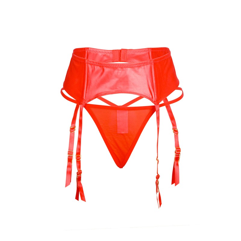 Porte-jarretelles wetlook avec string rouge (S/M - Rouge)