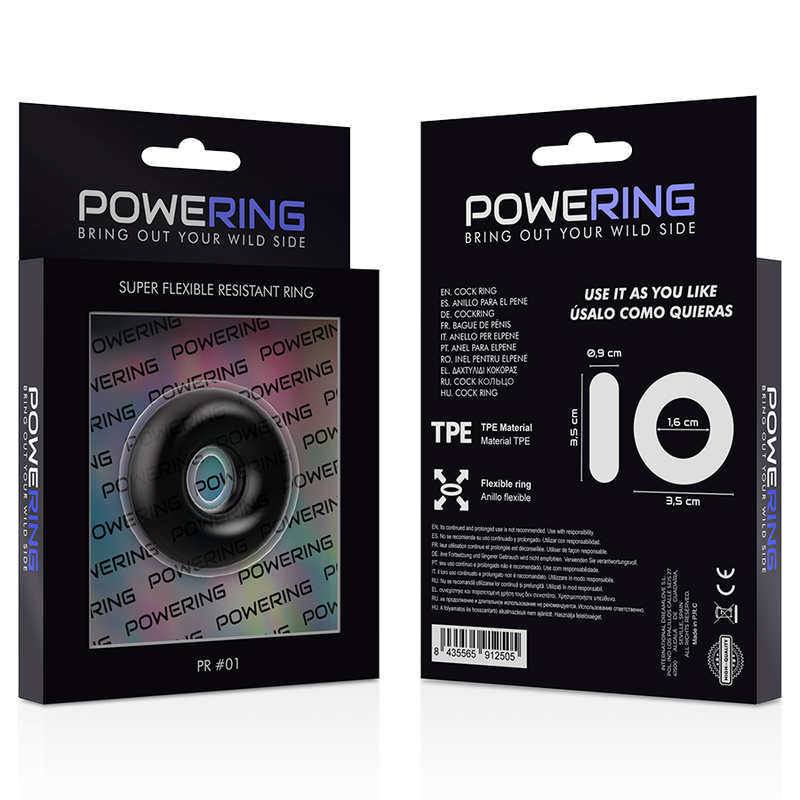 powering - anneau pénis super flexible et résistant 3,5cm noir