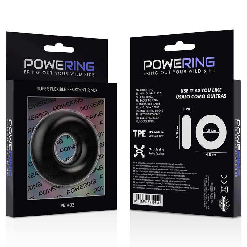 powering - anneau pénis super flexible et résistant 4,5cm noir