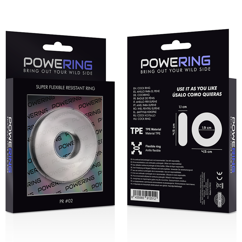 powering - anneau pénis super flexible et résistant 4,5cm clair