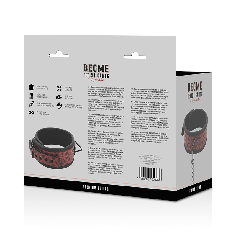 begme - collier en cuir végan édition rouge avec doublure en néoprène