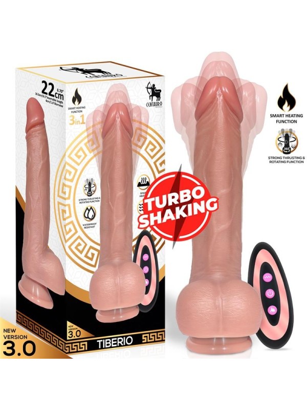 Tiberio Gode Réaliste Turbo Shaking avec Poussée, Rotation 360º et Télécommande Silicone Liquide