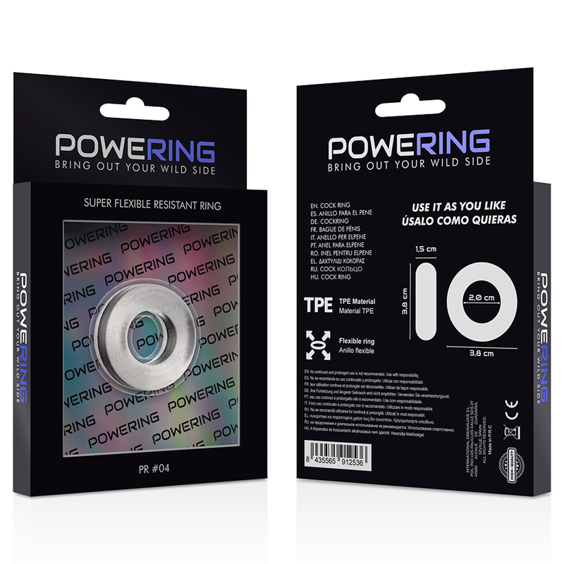 powering - anneau pénis super flexible et résistant 3,8cm pr04 clair