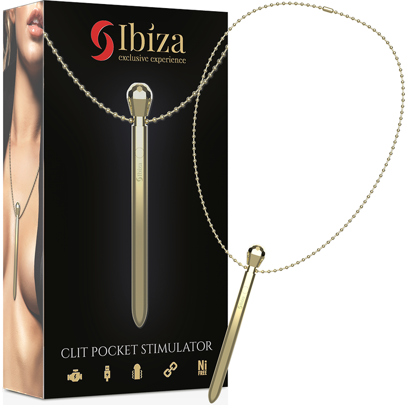 Ibiza - Collier Discret Rechargeable Diamant Stimulateur 12 Modes de Vibration Doré 12,2 x 1,4