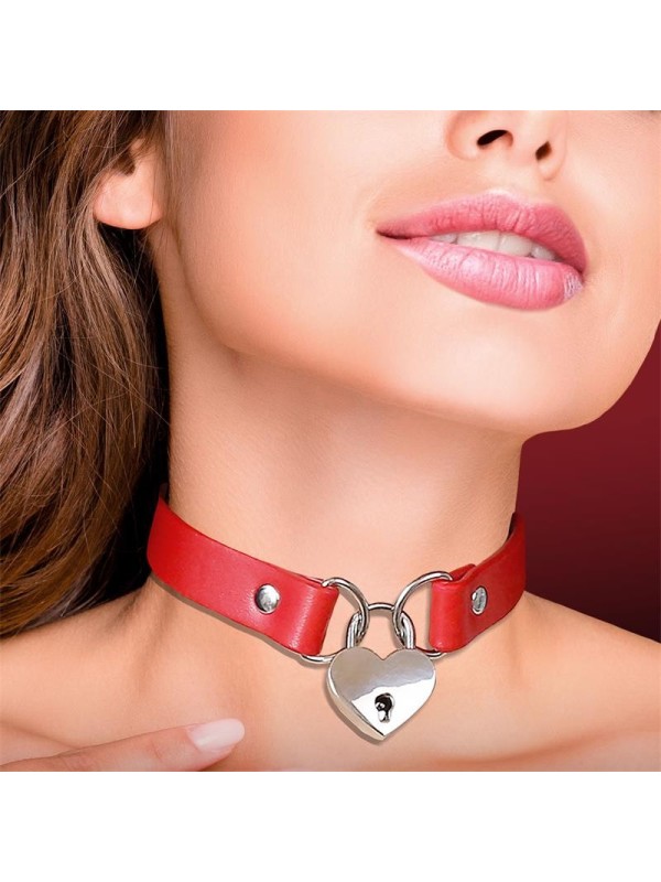 Collier cadenas coeur cuir rouge vegan T:U Cindirella