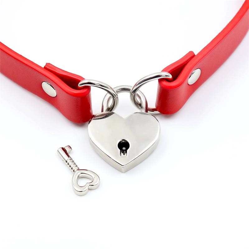 Collier cadenas coeur cuir rouge vegan T:U Cindirella