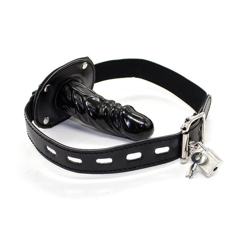 Bâillon Pénis 10 cm Grand Noir avec Cadenas
