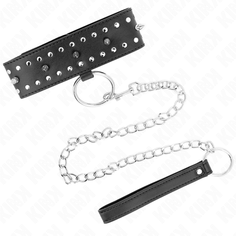 kink - collier avec bracelet 65 cm avec clous argentés modèle 1 réglable 36-43 cm x 5 cm