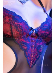 CHILIROSE: body en tulle et dentelle ouvert sur les côtés. - Taille: L