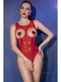 Body en vinyle rouge sans bretelles avec entrejambe ouvert. - Taille: M