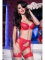 CHILIROSE: ensemble 3 pièces en dentelle rouge. - Taille: M