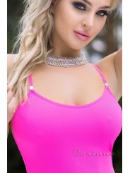 Robe mini rose fluo avec strass. - Taille: M