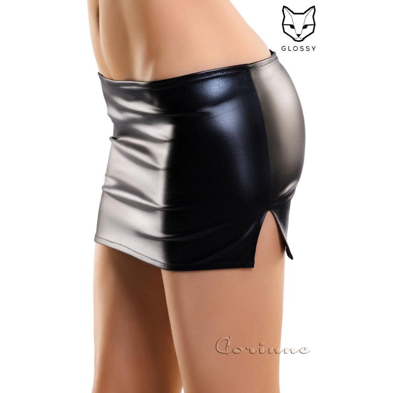 Minijupe effet mouillé. - Couleur : Noir