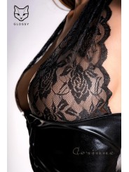 GIGI - Ensemble haut et minijupe en tissu effet mouillé brillant et p - Couleur : Noir