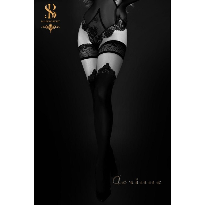 Ballerina : Bas auto-fixants à motif. Noir/chair. Article 549