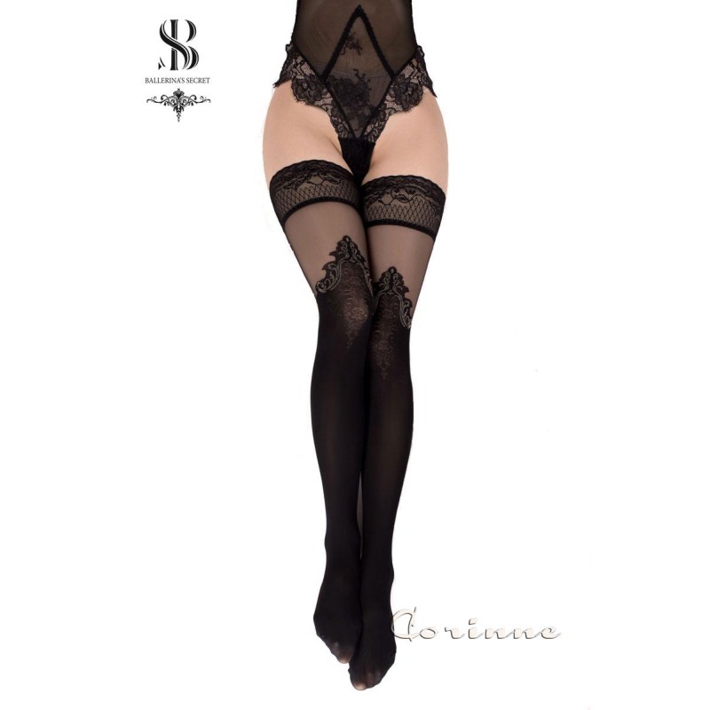 Ballerina : Bas autofixants à motifs. Noir. Article 551