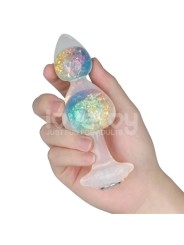 Plug anal Gemoria en silicone avec centre en cristal multicolore