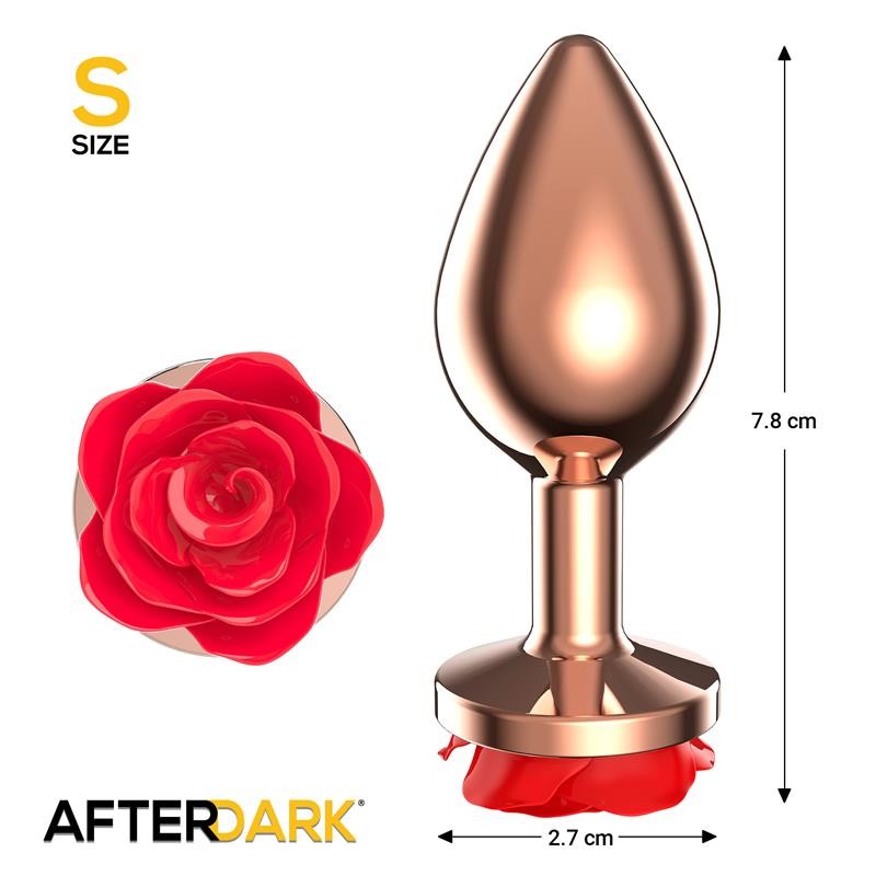 Plug anal rose doré avec rose rouge sur la base, taille S