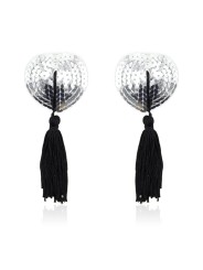 Cache-tétons cur autocollants à paillettes noires/argentées