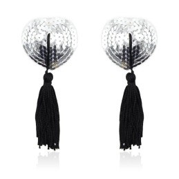 Cache-tétons cur autocollants à paillettes noires/argentées