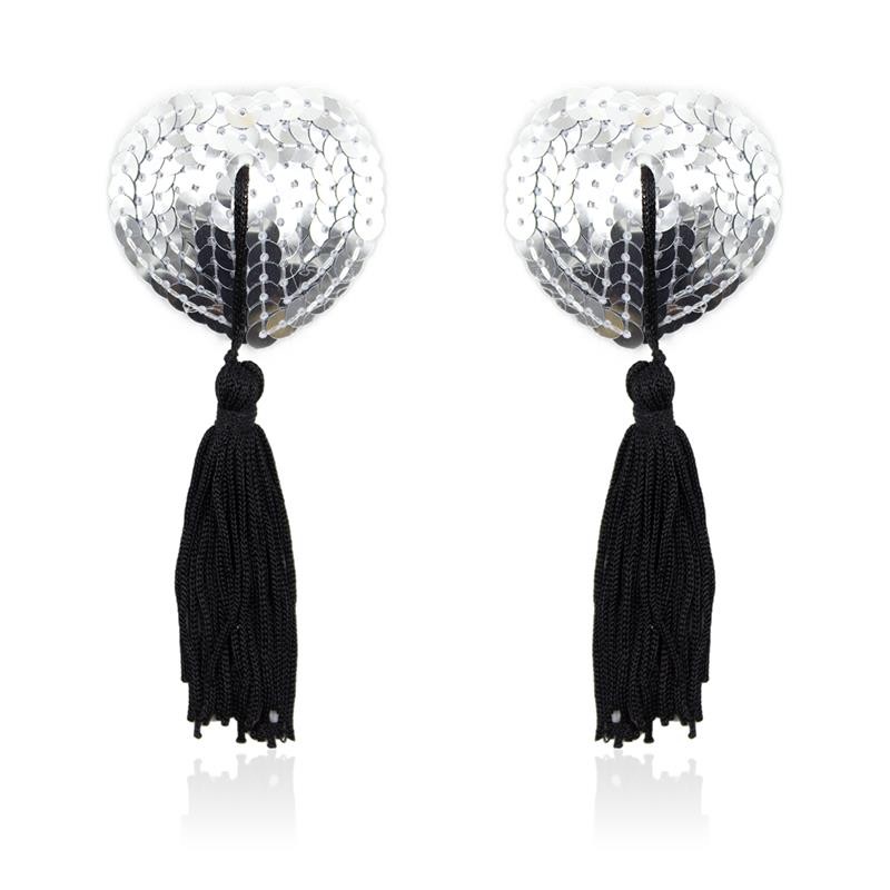 Cache-tétons cur autocollants à paillettes noires/argentées