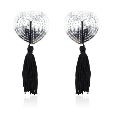 Cache-tétons cur autocollants à paillettes noires/argentées