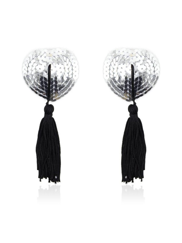 Cache-tétons cur autocollants à paillettes noires/argentées