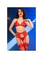 chilirose CR 4848 ensemble soutien-gorge + string + bas dentelle rouge M