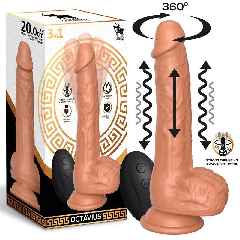 Gode Octavius ​​vibrant va-et-vient 360° 20 cm (7,8")