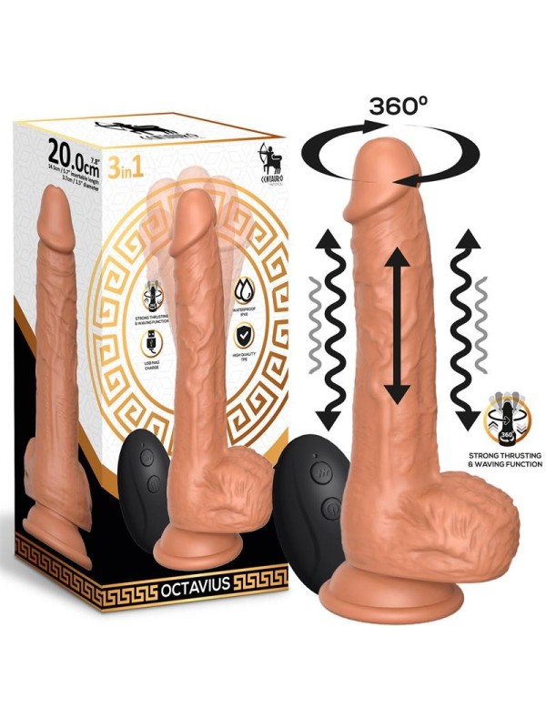 Gode Octavius ​​vibrant va-et-vient 360° 20 cm (7,8")