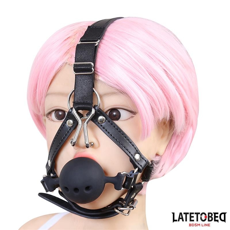 Harnais de tête avec bâillon et crochet-nez
