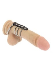 5 anneaux pénis métal sangle cuir