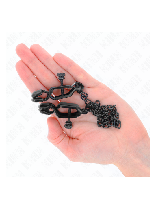Pinces à tétons plates noires avec chaîne, 30 cm