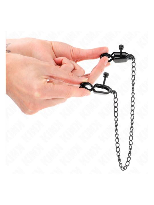Pinces à tétons plates noires avec chaîne, 30 cm