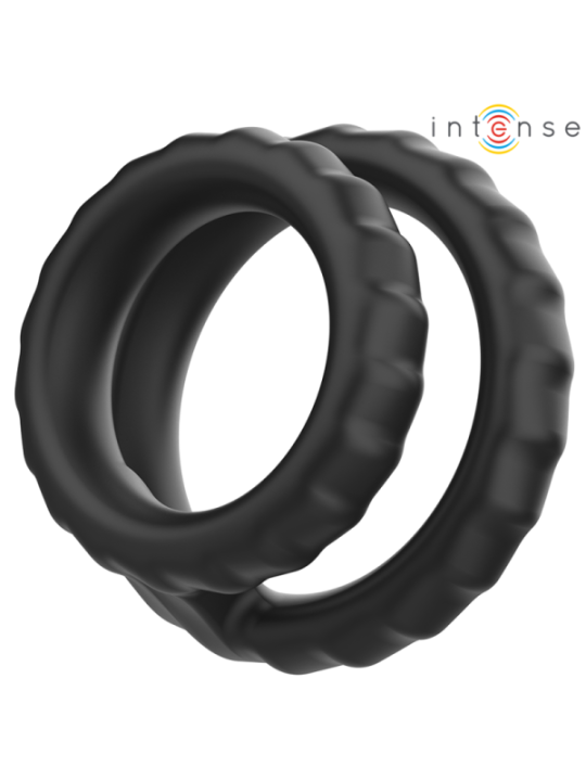 Intense - Anneau pénien double Dewey, silicone noir, modèle 2