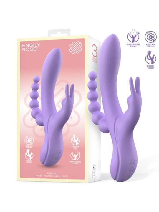 Vibrateur Lindsay avec chaîne anale  Silicone liquide, corps souple monobloc, double moteur