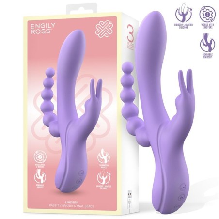 Vibrateur Lindsay avec chaîne anale  Silicone liquide, corps souple monobloc, double moteur