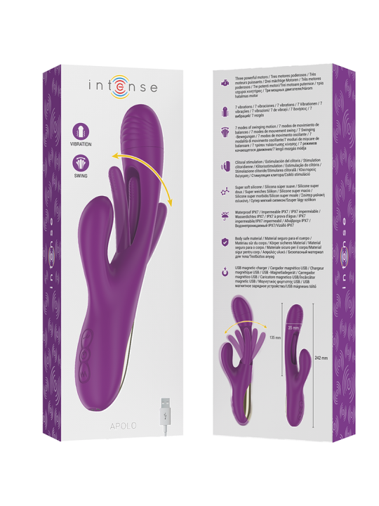 Apolo, vibromasseur multifonction rechargeable (7 modes de vibration) avec languette oscillante (violet)