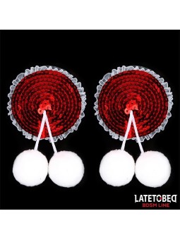 Cache-tétons à paillettes rouges et pompons blancs